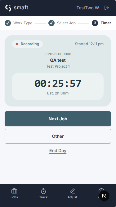 smaft worker timer screen